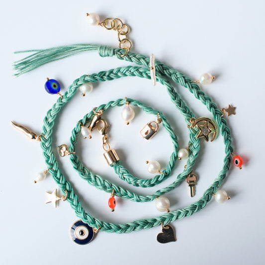 Pulsera Cordon Aqua con Charms