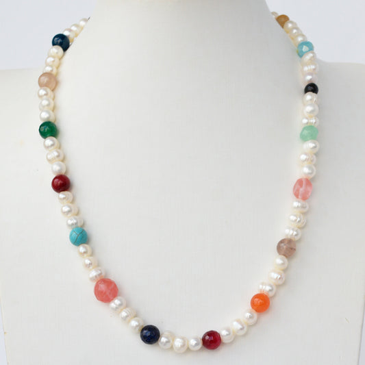 Collar Perlas con Piedras Colores