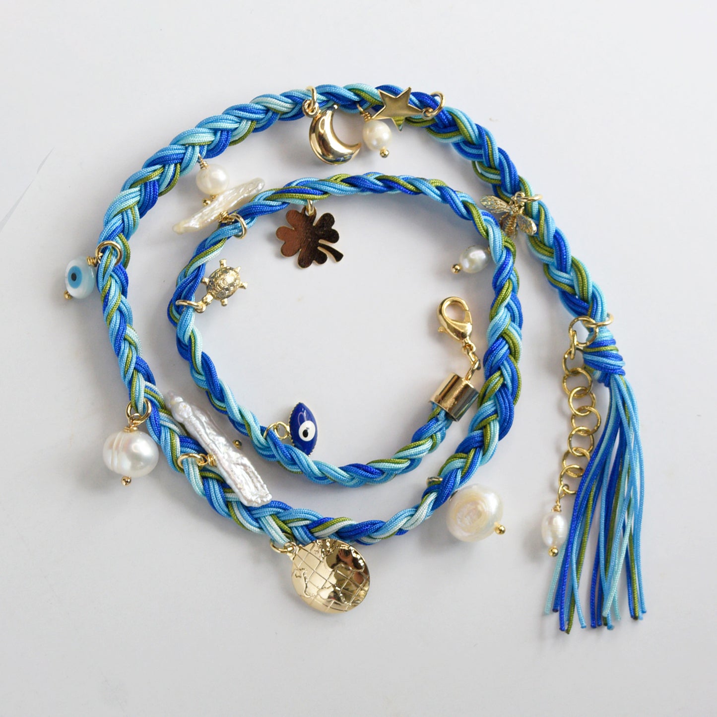 Pulsera Cordon Azul Mixto con Charms